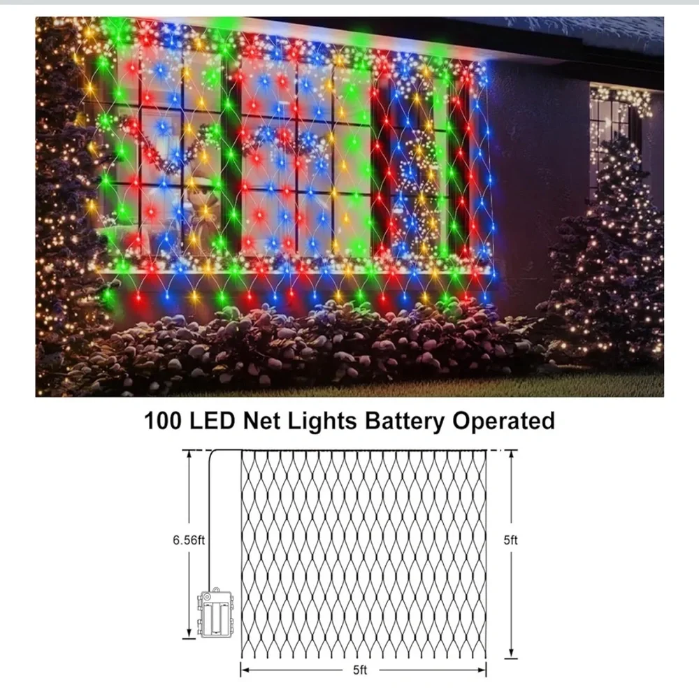 CHRISTMAS NET LIGHTS, 100 LED, BATTERY-OPERATED, REMOTE, DUAL COLOR CHANGING